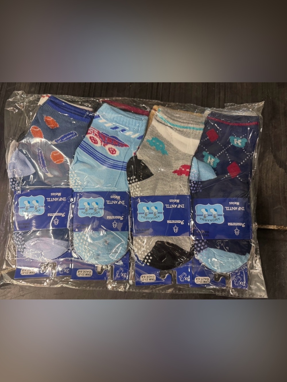 Kids Non-Slip Crew Socks – Blue & Gray – Pack